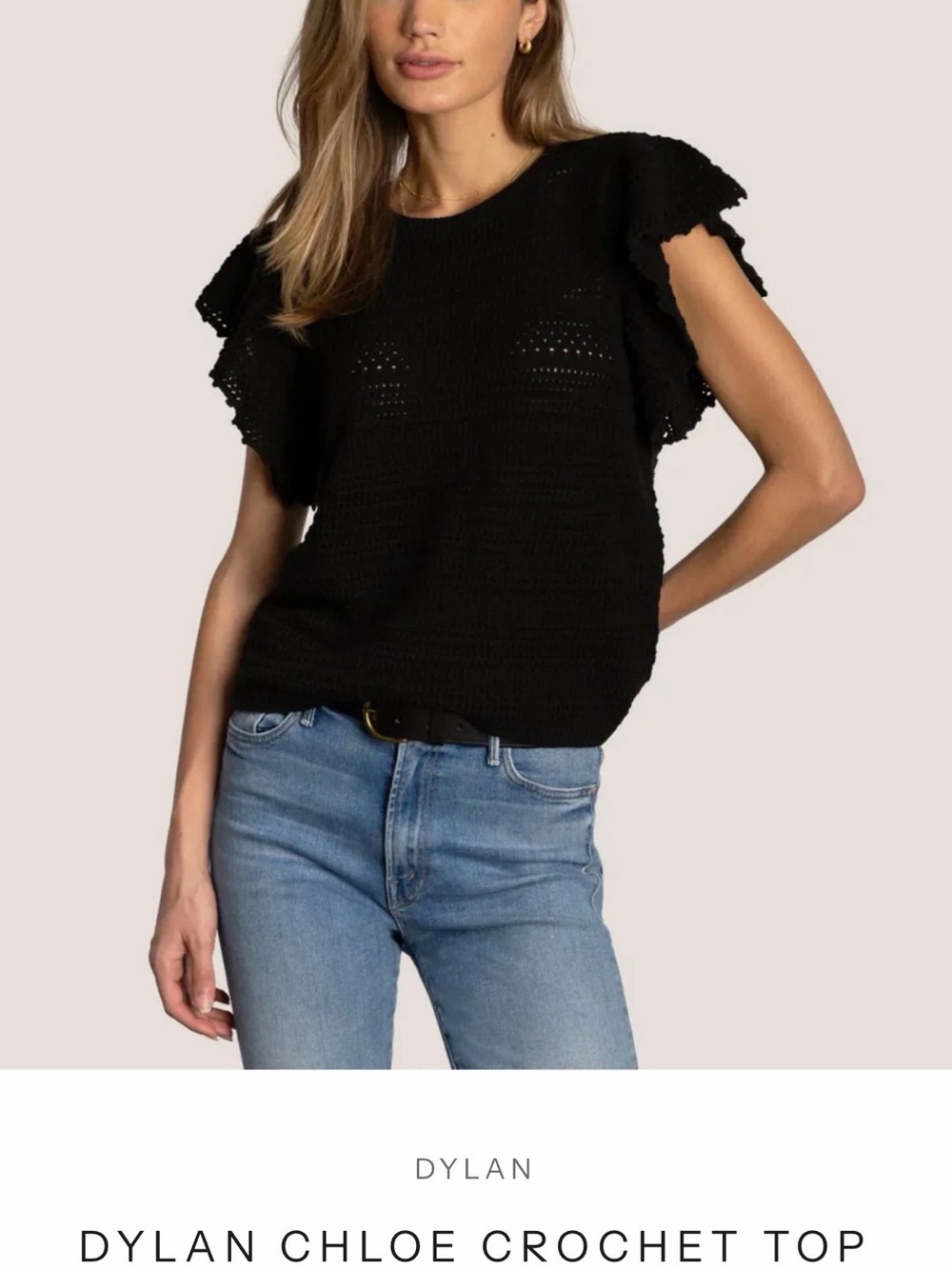 dylan Black Crochet Knit Top shirt blouse black short sleeve sweater small